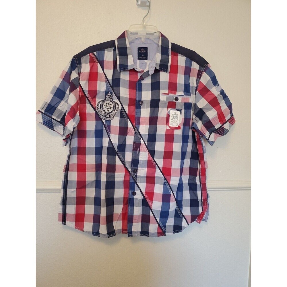 Parish Nation Shirt Y2K‎ Mens L Check Embroidered Patchwork Hip Hop Streetwear